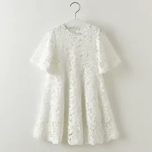 Летнее повседневное кружевное платье с короткими рукавами для девочек белые вечерние платья принцессы с круглым вырезом и цветочным узором с рюшами для маленьких детей 7 лет, крещение
