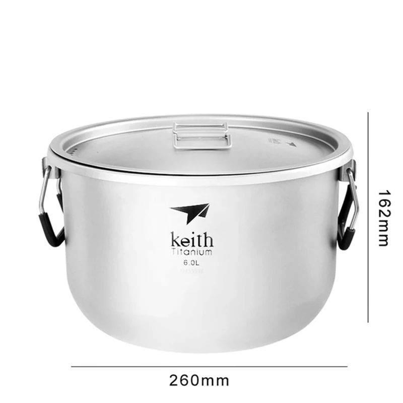 Keith titanium Pot 6L суповый горшок Титановая посуда для кемпинга, походов, охоты, пикника, кухонной утвари Сверхлегкий 870 г Ti8301