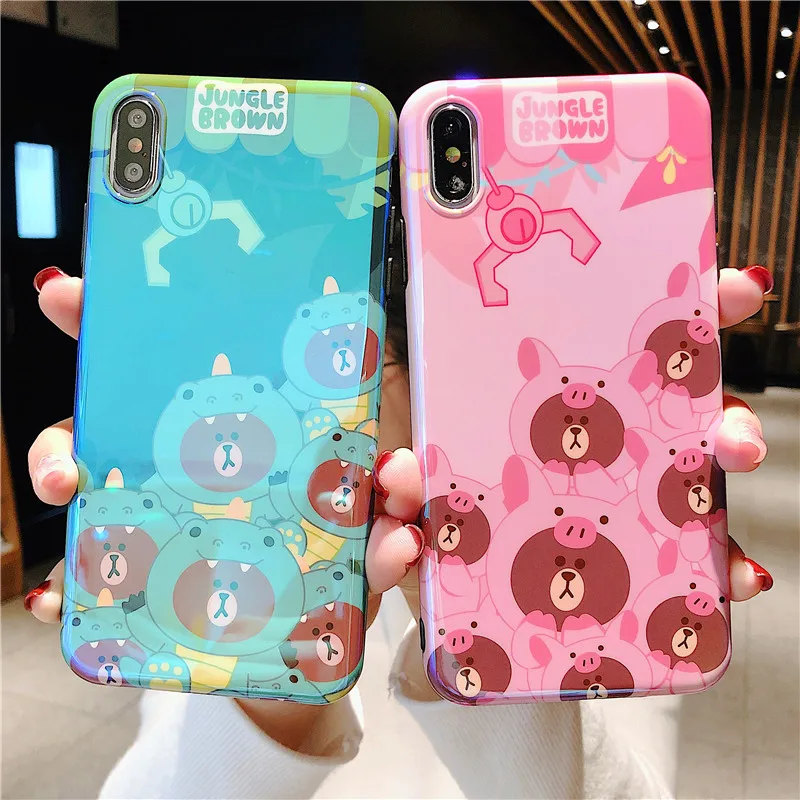 blu-ray super cute cartoon bear soft shell IMD Pink blue phone case for iphone 6 7 8 Plus X XR XS MAX 11 11pro Max silicone |