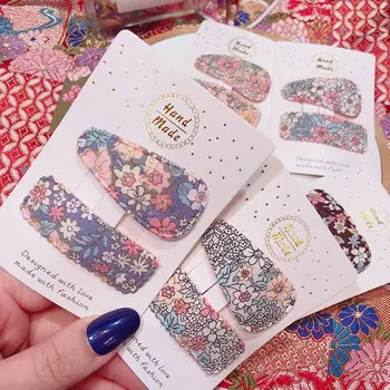 

2Pcs/Set Korean Style Cloth Hair Clips Cute Flower Printed Water Drop Rectangle BB Clip Hairpins Women Girls Snap Barrette
