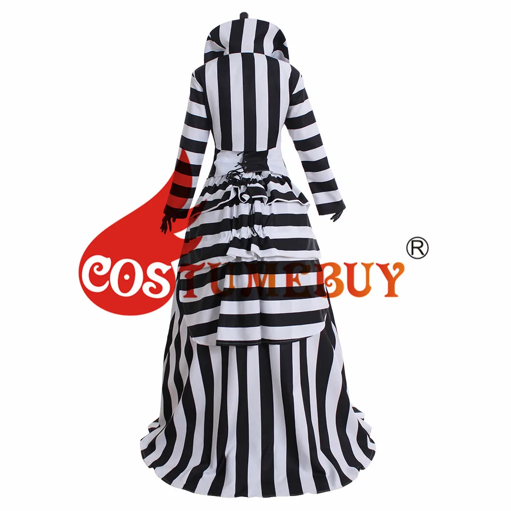 CostumeBuy фильм Beetlejuice косплей костюм Взрослый мужской Beetlejuice униот костюм женский средневековый черный белый в полоску платье L920