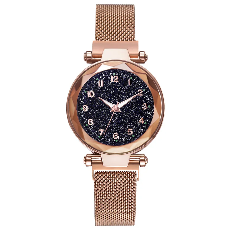 WJ-8481, женские часы, модные, с бриллиантами, для девушек, звездное небо, магнит, часы, роскошный бренд, кварцевые наручные часы для подарка, женские часы - Цвет: Золотой