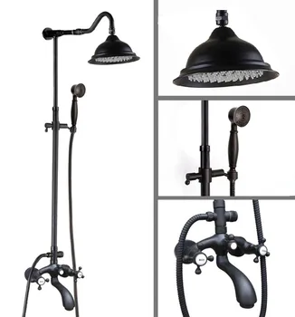 

Black Oil Rubbed Brass Dual Cross Handles Bathroom 8 Inch Round Rain Shower Faucet Set Bath Tub Mixer Tap Hand Shower mhg611
