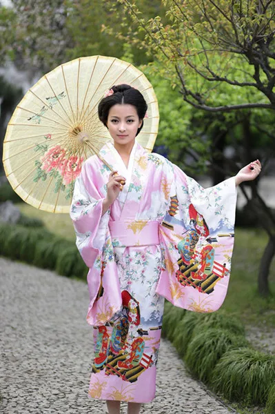 Горячее предложение! Распродажа! Новые женские японские традиционные кимоно Винтаж юката костюм косплей Haori кимоно с Obi платье Синий - Цвет: pink