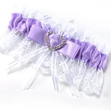 Горячие подвязки фиолетовый кружева свадебные аксессуары lucky невесты Лук Стразы Сердце эластичная лента#68