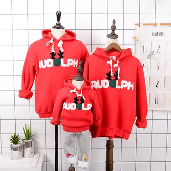 

Family Matching Outfits Dad Mom Kids Christmas Plush Winter Warm Sweater Hoodies Boys Girls Sweatshirts Pullover Cotton Clothes