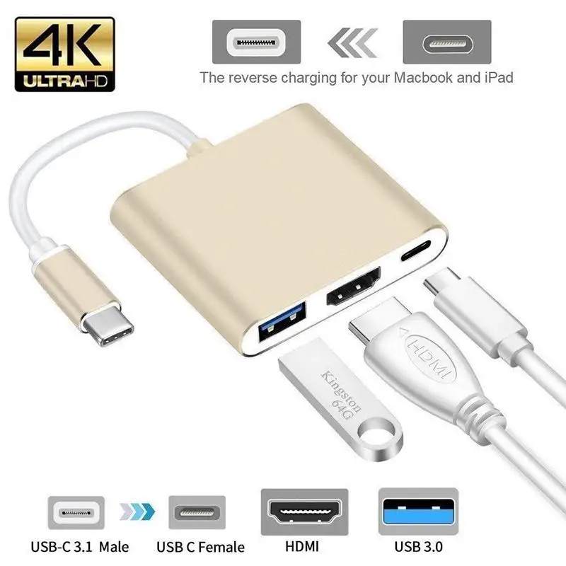 Usb c HDMI type c Hdmi mac 3,1 конвертер адаптер type c в hdmi HDMI/USB 3,0/type-C Алюминиевый адаптер для Apple Macbook