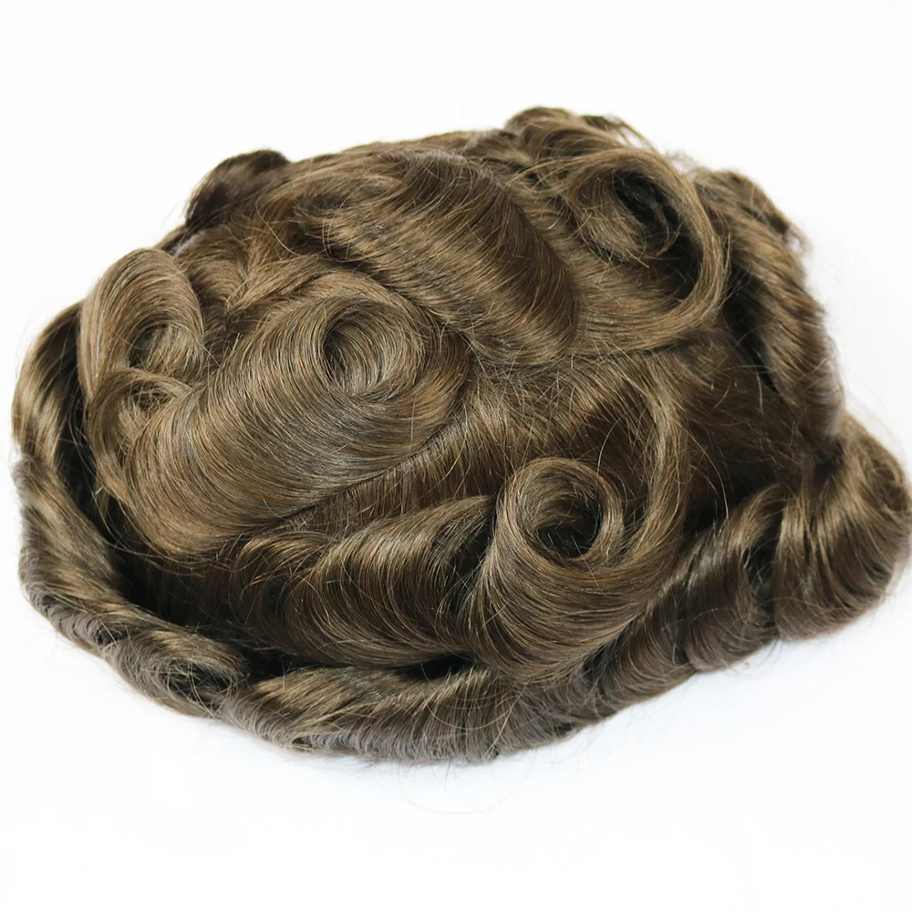 SimBeauty Q6 замена волос для мужчин французское кружево с прозрачной тонкой кожи PU темно-коричневый цвет#2 мужской парик