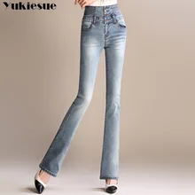 Новое поступление женские Выбеленные деним, джинсы для женщин расклешенные брюки с высокой талией женские узкие повседневные джинсы боты плюс размер