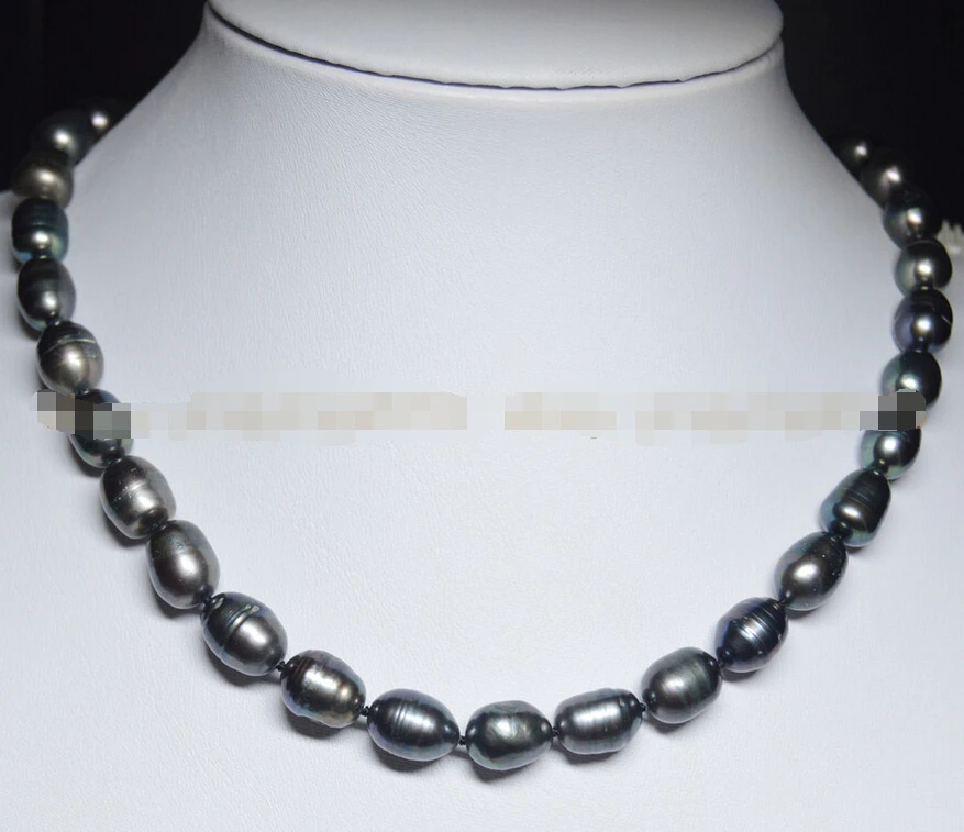 

Free shipping >>>>>New NATURAL 10-11MM TAHITIAN RICE BLACK PEARL NECKLACE 18