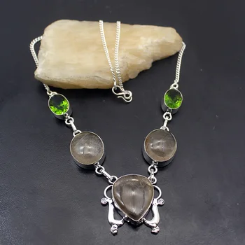 

Hermosa Gallant Design Rutilated Quartz Peridot Silver Color Necklace Women Chain Necklace 18 Inch A181