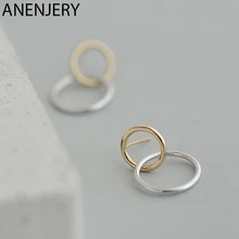 ANENJERY, простые двойные круглые серьги для женщин, 925 пробы, серебряные, шахматные серьги, подарок, oorbellen, S-E847