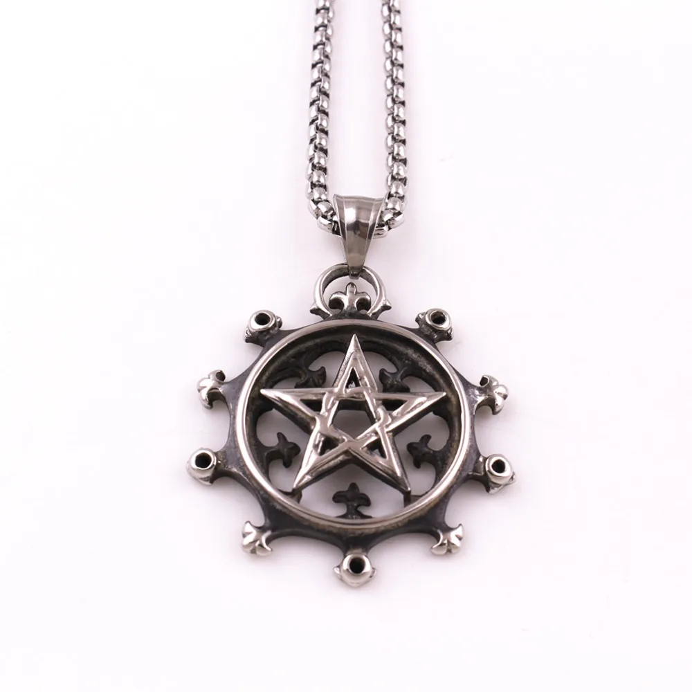 

Female Male Pendant Necklace Pentacle Pentagram Pattern Pendant Amulet Gift Stainless Steel Box Chain Dropshipping