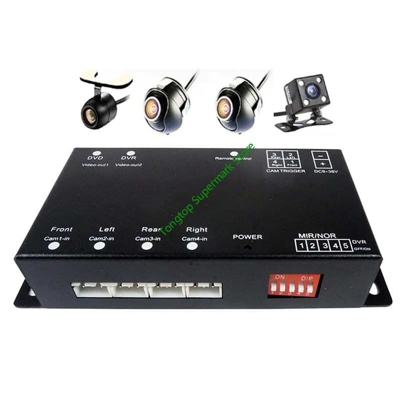 360 Degree Car Parking Front/Left/Right/Rear View 4 Cameras Split-image Screen Video Monitor W/O Cables