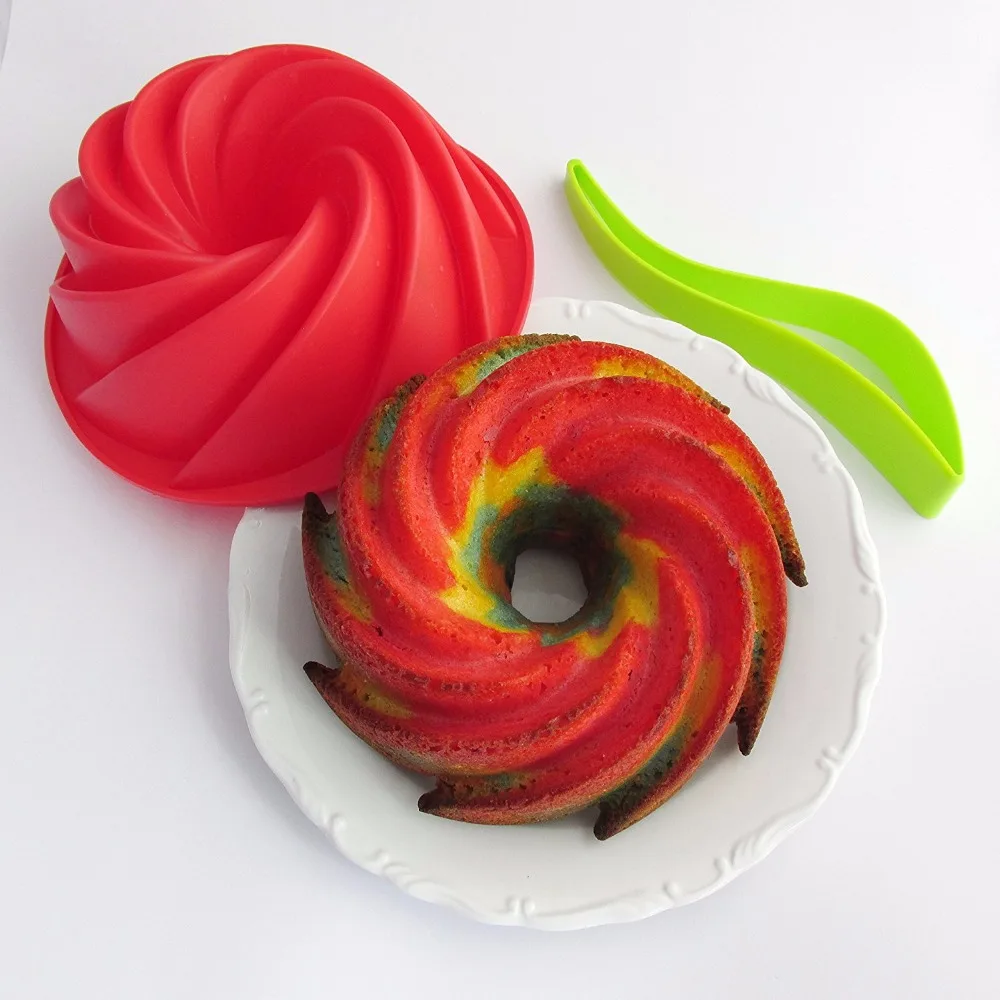 Large Round Silicone Spiral Bundt Cake Pan Nonstick Baking Butter Cake