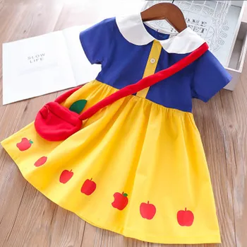 

Roimyal Wholesale Summer girl cute doll collar hem embroidered apple dress color matching cotton comfort dress+bag