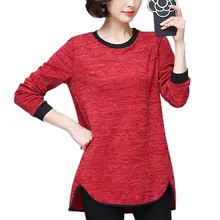 Большие размеры, Женский Топ, осень, Лоскутная Однотонная футболка с длинными рукавами, Женская Повседневная Свободная длинная футболка, Хлопковая женская одежда