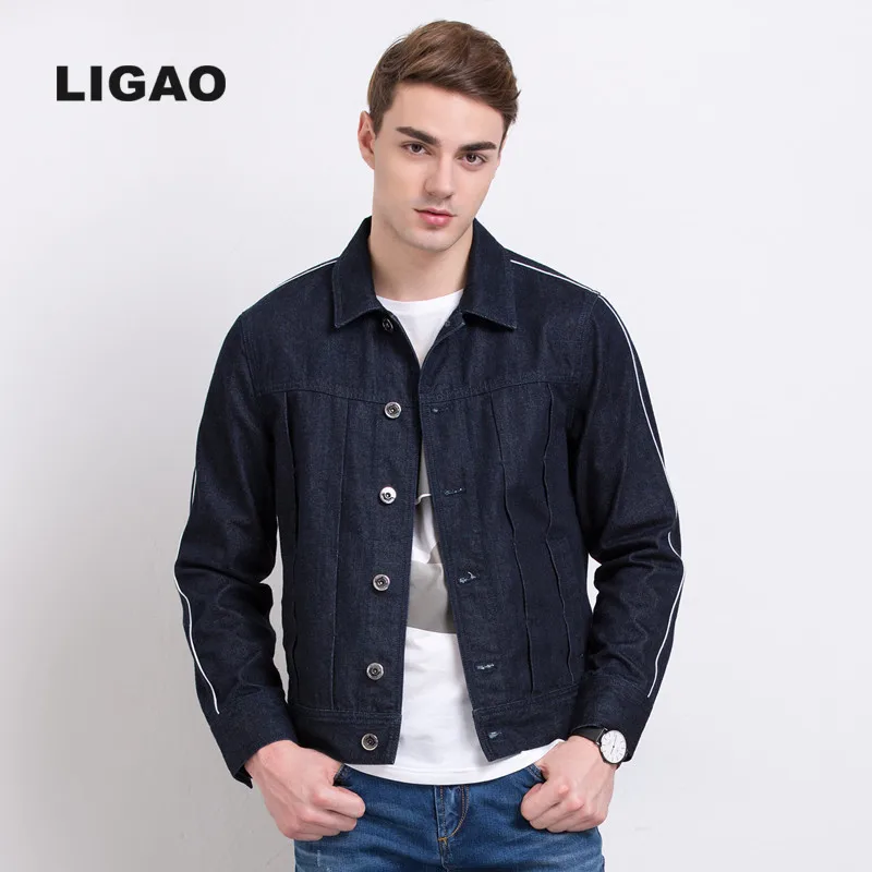 LIGAO 2017 Mens Jean Jacket Patchwork Long Sleeve Denim