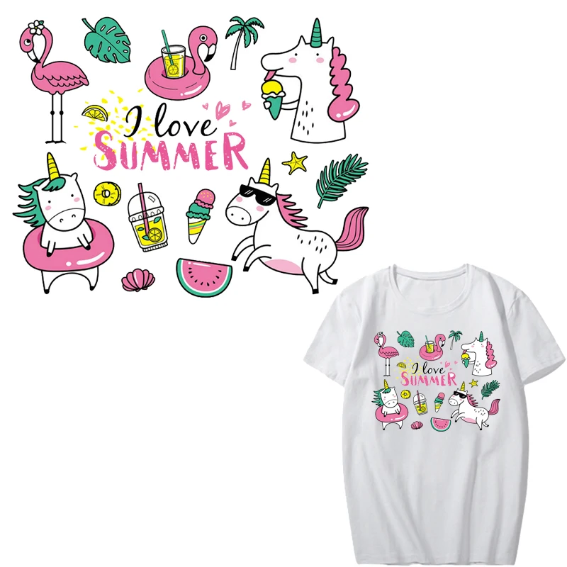 

Summer Patch Iron on Transfer Flamingo Unicorn Patches for Clothing DIY T-shirt Dresses Appliques Heat Transfer Vinyl on Clothes