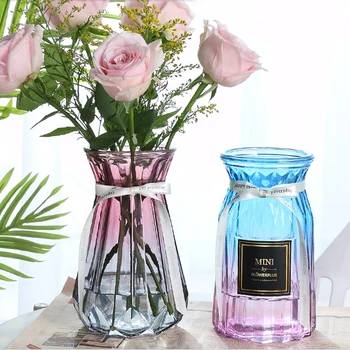 

Colored glass vase Hydroponics Transparent Flower vase Simple Living Room Dining Room Decoration Color Dried Flower Vase