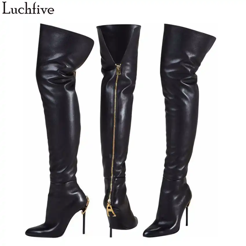over the knee boots with zipper in back