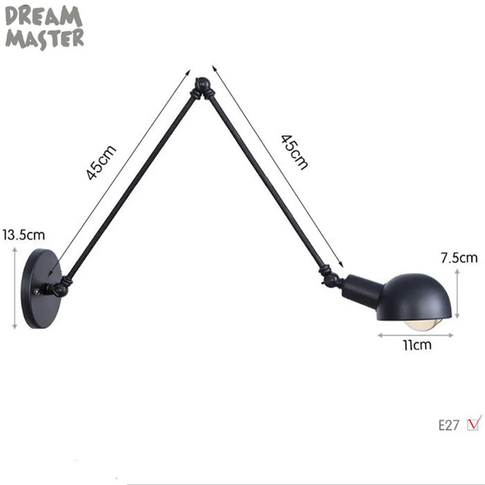 Лофт Промышленный регулируемый длинный поворотный кронштейн настенный светильник винтажная лампа Эдисона wandlamp lamparas de pared огни lampen бра - Цвет абажура: L45L45cm
