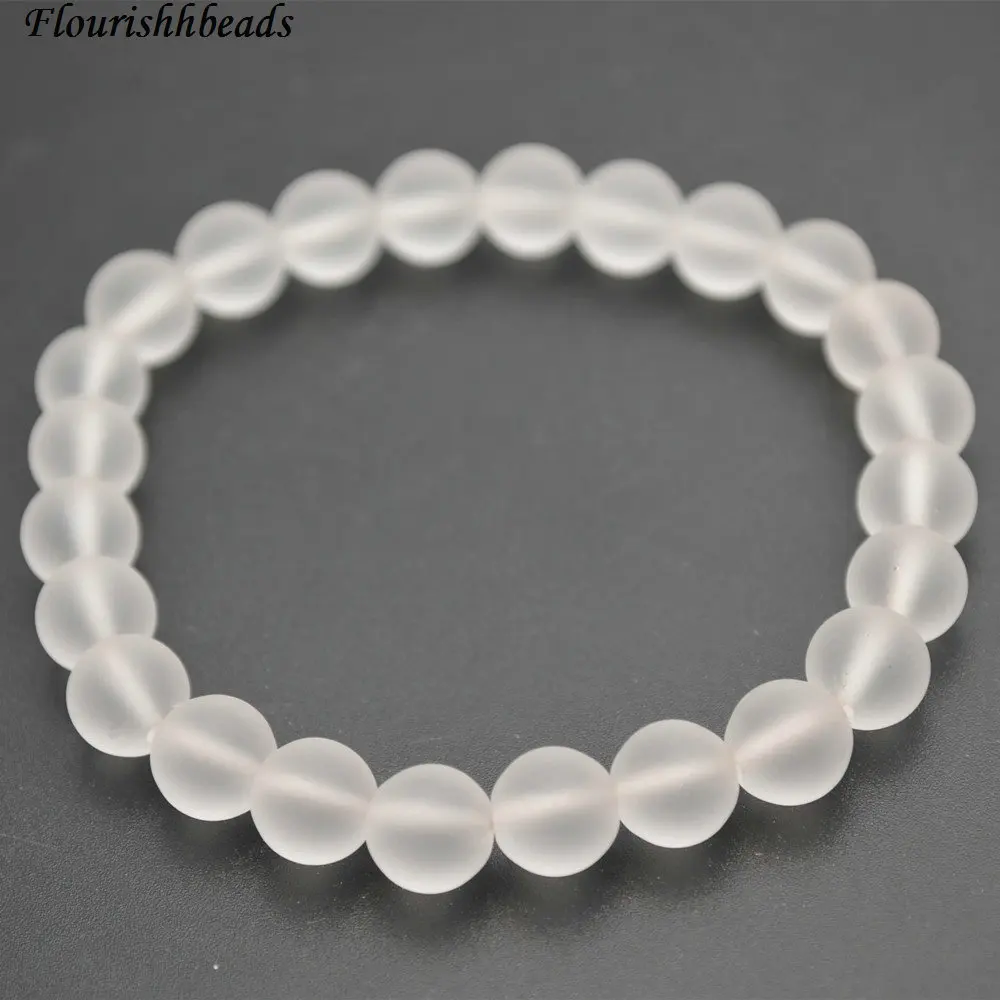 

8mm Matte Natural Clear Crystal Stone Round Beads Elastic Line Beaded Bracelets Woman Jewelry