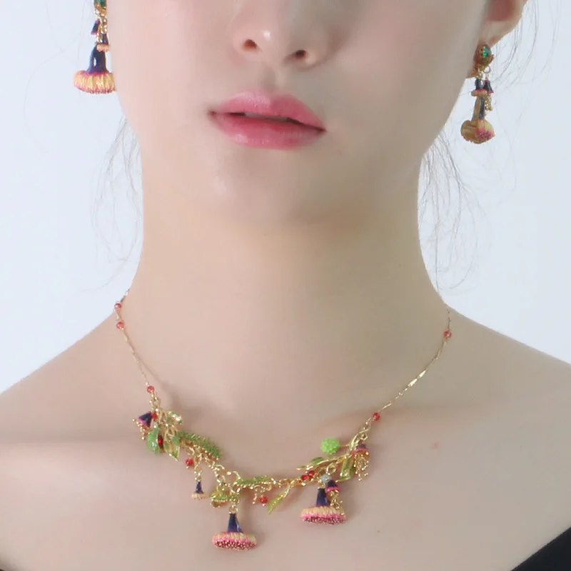 

Warmhome Trendy Jewelry Enamel Glaze F Raspberry Flowers Gem Necklace Earrings For Women Jewelry