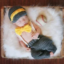 Детская вязаная шапка с большим галстуком-бабочкой, комбинезон, штаны, комплекты для малышей, одежда для фотосъемки новорожденных, хлопок