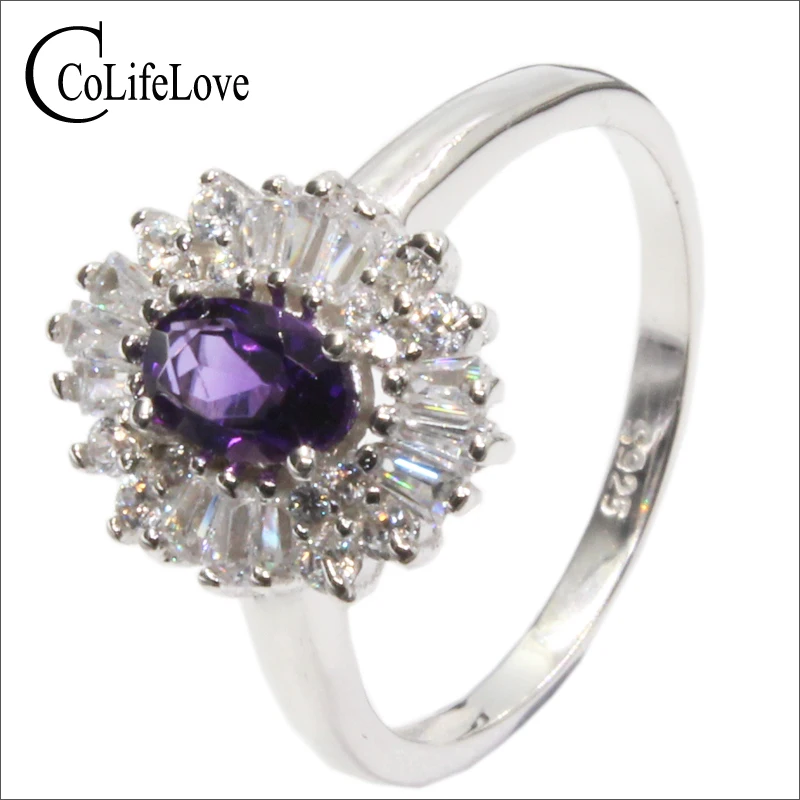 Fashion silver gemstone ring 100% natural VVS amethyst silver ring real sterling silver amethyst ring for wedding romantic gift