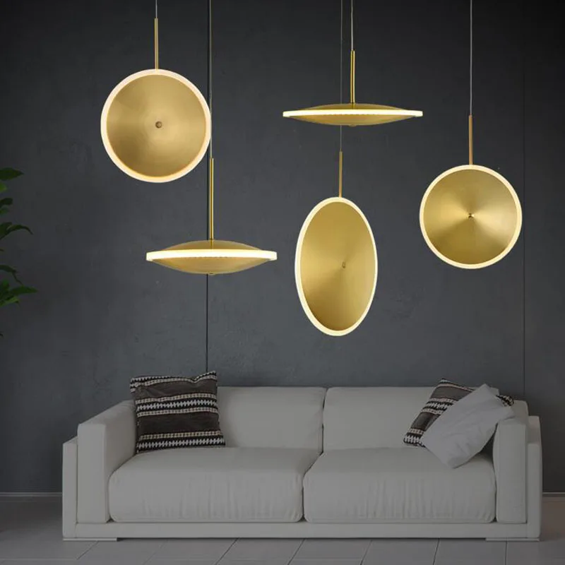 

L Modern minimalist light luxury flying saucer copper chandelier bedroom bedside creative living room bar table acrylic lamp led