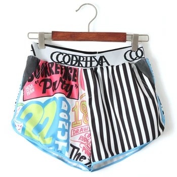 

Fashion 2019 Women's Shorts elastic harajuku print casual colorful Graffiti short striped Mid waist Summer Shorts for women