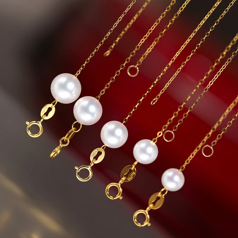 Au750 18k gold chain pearl charm necklace (14)