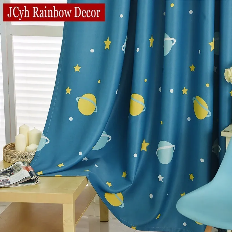 Planeta Azul Estrella de dibujos animados cortinas de ventana para niños bebé niños dormitorio Sala decoración Cortina Planeta Azul Estrella de dibujos animados cortinas de ventana para niños bebé niños dormitorio Sala decoración Cortina