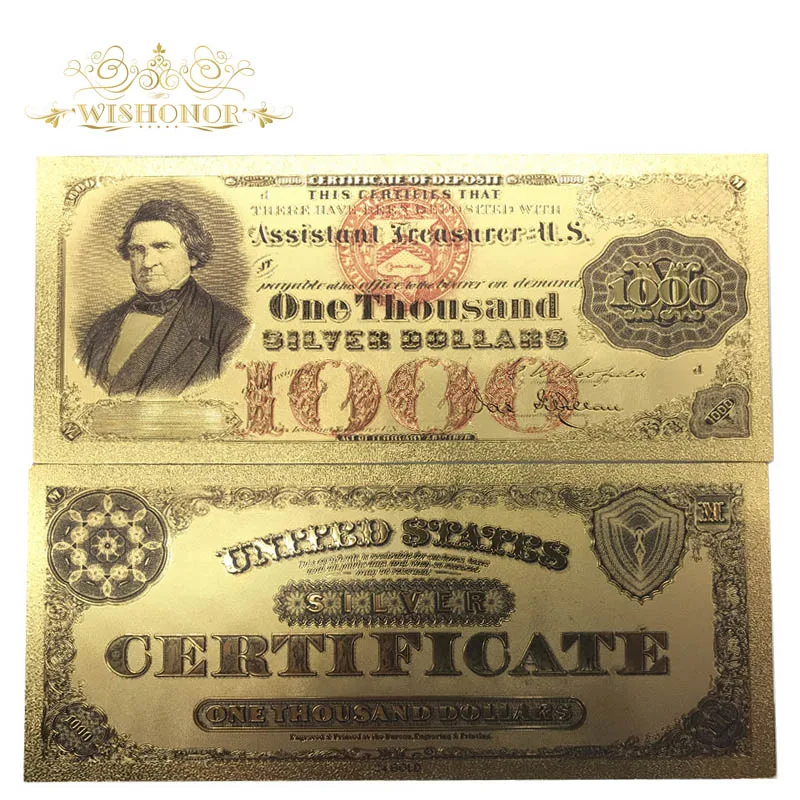 Все типы американских банкнот 24 к позолоченные доллар банкноты в 24 К золото поддельные деньги художественные ремесла памятные для коллекции - Цвет: 1878 1000