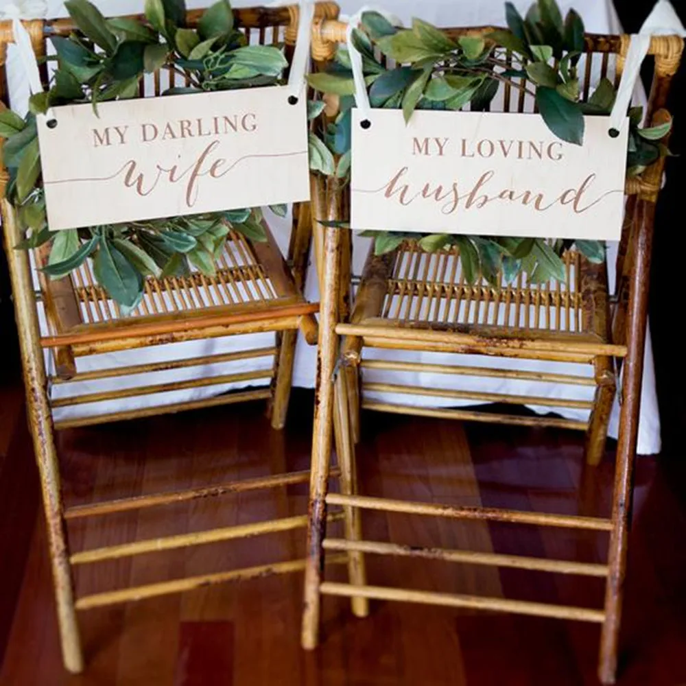 

Wooden Wedding Chair Signs for Bride and Groom, Wooden Rustic Signs Darling Wife Loving Husband Wood Chair Decorations