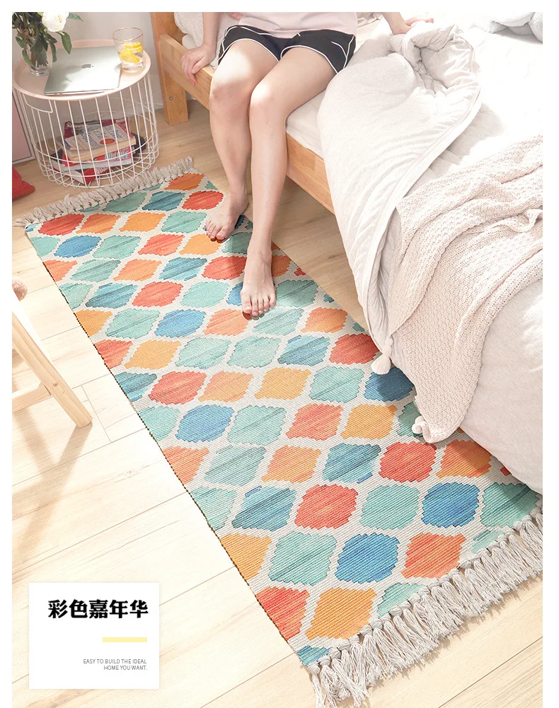 Ins японский стиль хлопок ручной работы настенные вешалки прикроватные коврики экологически чистые домашние спальни длинные кисточки Нескользящие коврики