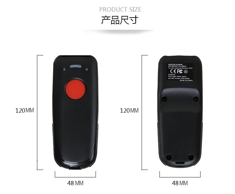 Scanhero Pocket Wireless Bluetooth Barcode Scanner Laser Portable Reader Red Light CCD for IOS Android Windows