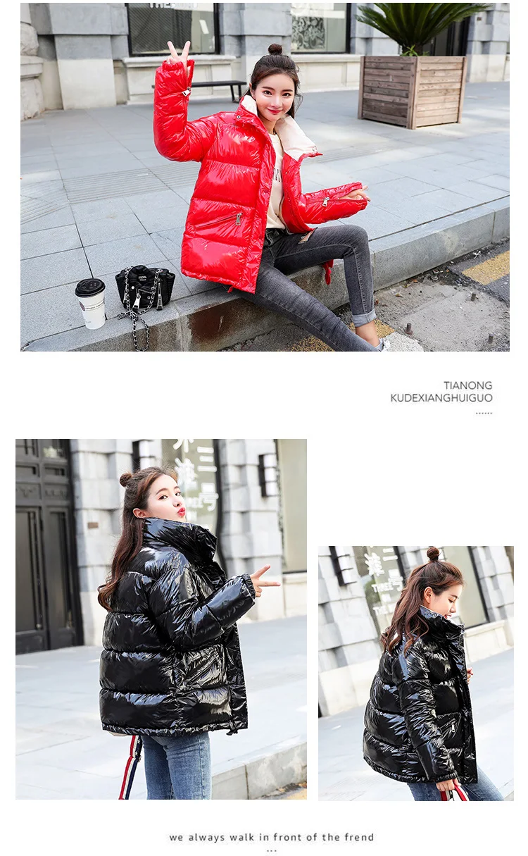 NIJIUDING 2018 New Fashion Metal Solid Black Red Bright Jackets Coats Women\'s Winter Warm Down Cotton Padded Long Parkas Outwear (9)
