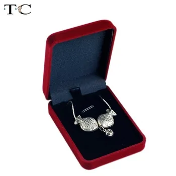 High Quality Velvet Box Dark Red Color Square Jewelry Box For Pendant & Necklace Jewelry Gift Boxes Packaging 12pcs/lot