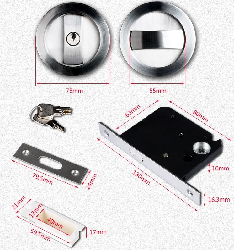 Sliding Door Lock set Kit 35-50mm Door Thickness Hook Lock Pocket door Round Sliding Door Lock set Kit 35-50mm Door Thickness Hook Lock Pocket door Round
