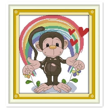 

Rainbow Monkey Home Decor Chinese Counted Cross Stitch Patterns Kits Embroidery Cross Set DIY Set Needlework Kit Cross-stitch