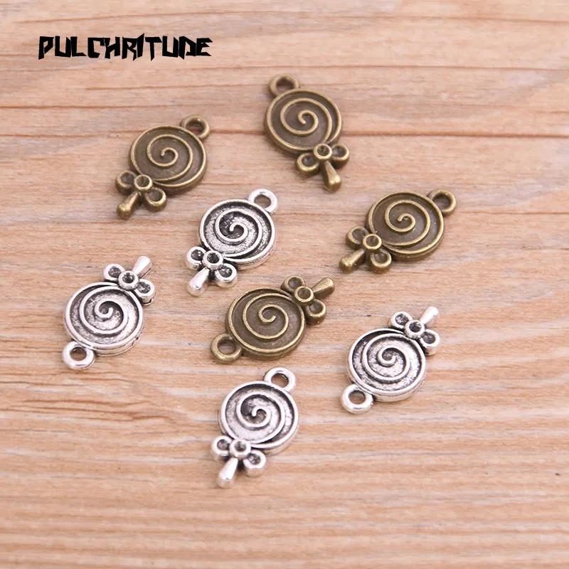 

PULCHRITUDE 30PCS 10*18mm New Product Two Color Small Bow Lollipop Charms Pendant Jewelry Metal Alloy Jewelry Marking