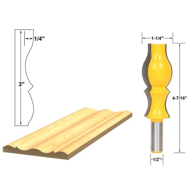 

1pcs Crown Molding Router Bit - 1/2" Shank Cutting Height: 3", Cutting Depth: 1/4