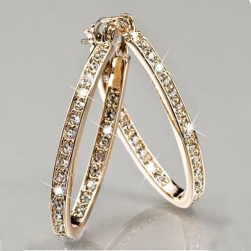 Классические большие круглые серьги-кольца с кристаллами Стразы простые серебряные розовые Золотые женские серьги Y3N949 - Окраска металла: gold earrings
