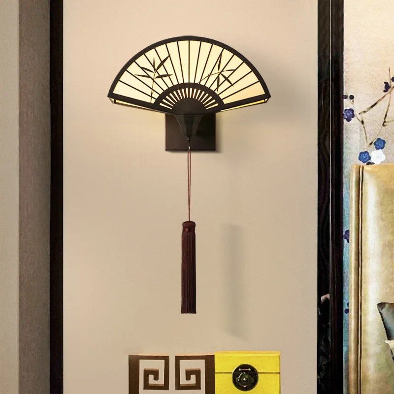 Китайский стиль коридор гостиная настенный светильник креативный Железный прикроватный настенный светильник для спальни классическая форма вентилятора зеркало для прохода лампа