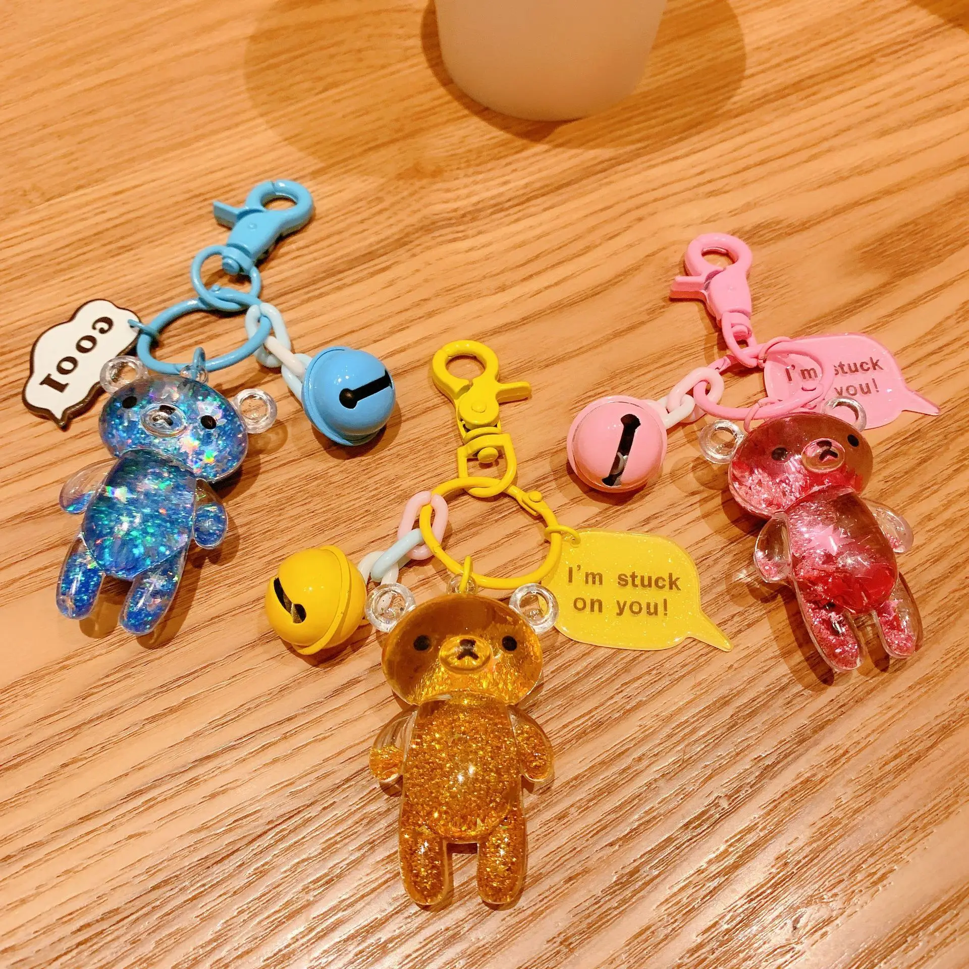 

New Liquid Bear Water Droplets Bottles Keychain Creative Moving Quicksand Sequin Keyring Car Key Pendant for Women