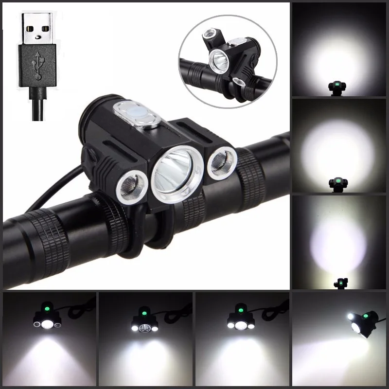 

USB Bicycle Light T6 LED Adjustable Bike Headlight Handlebar Torch 180 Degree IPX6 Bike Flash Light Headlamp Cycling Accessories