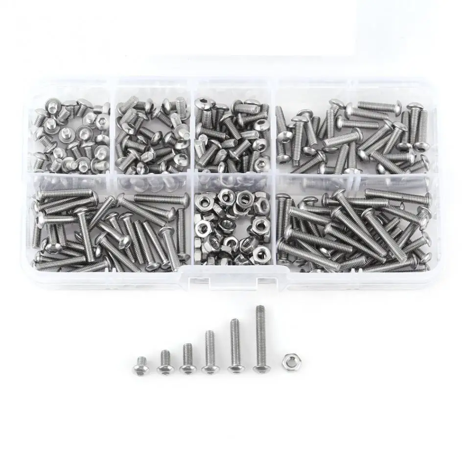 

1Set 230pcs M3 Stainless Steel SS304 Hex Socket Button Head Screws Bolts and Nuts with Box Bolts and Nuts Assortment Kit