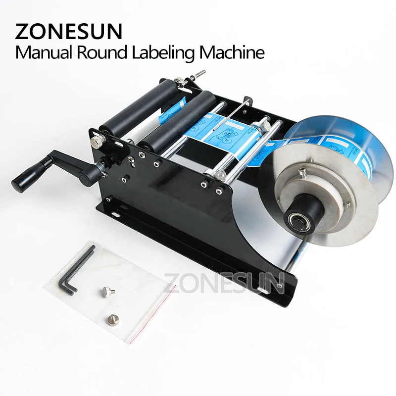 ZONESUN Manual Round Labeling Machine Plastic Bottle Can Labeler Label Applicator For Glass Metal Bottle